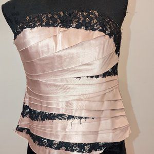BEBE Silk Champagne and Black Lace Bustier XXS